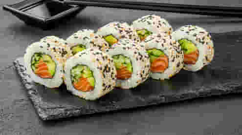 Dish California roll with smoked salmon in sesame menu Cookino California roll with smoked salmon in sesame menu Cookino