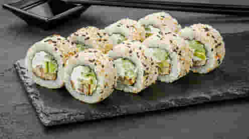 Dish Philadelphia roll with eel in sesame menu Cookino Philadelphia roll with eel in sesame menu Cookino