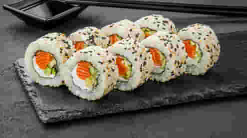 Dish Philadelphia roll with salmon in sesame menu Cookino Philadelphia roll with salmon in sesame menu Cookino