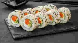 Dish Philadelphia roll with smoked salmon in sesame menu Cookino Philadelphia roll with smoked salmon in sesame menu Cookino
